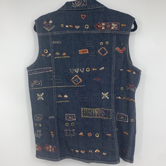 Chico's womens 2 large vest denim embroidered jewels southwest sleeveless - Picture 7 of 7